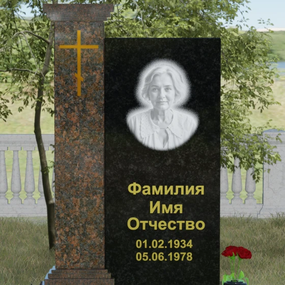 Гранитный православный памятник с крестом в Саратове, гранит Габбро-диабаз
