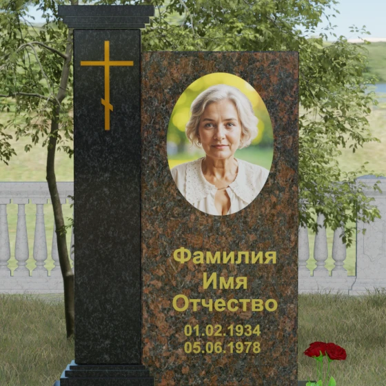 Гранитный православный памятник с крестом в Саратове, гранит Дымовский
