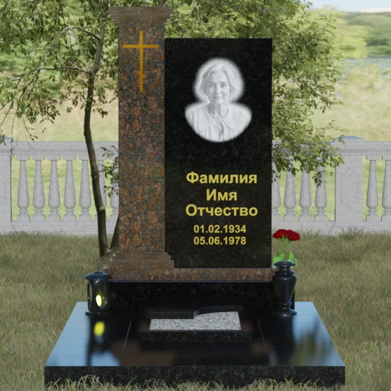 Гранитный православный памятник с крестом в Саратове, гранит Габбро-диабаз, вид 2