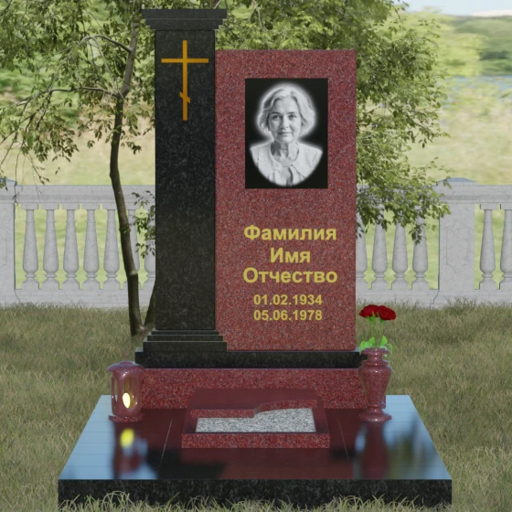 Гранитный православный памятник с крестом в Саратове, гранит Лезниковский, вид 2