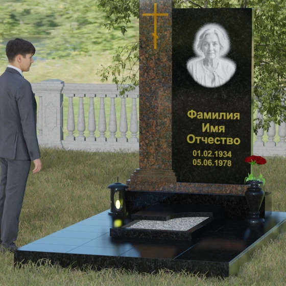 Гранитный православный памятник с крестом в Саратове, гранит Габбро-диабаз, вид 4