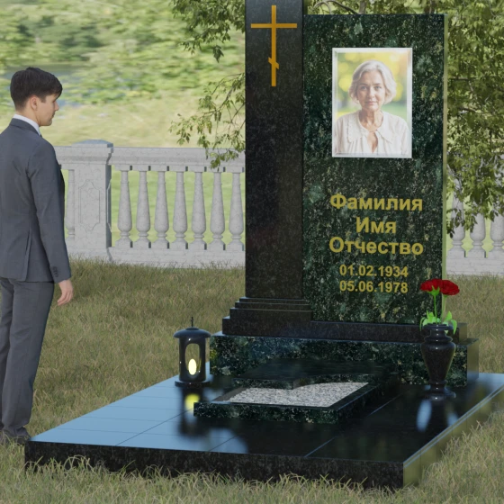Гранитный православный памятник с крестом в Саратове, гранит Балтик грин, вид 4