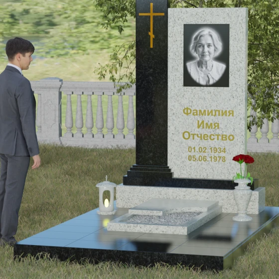 Гранитный православный памятник с крестом в Саратове, гранит Мансуровский, вид 4