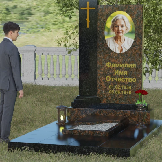 Гранитный православный памятник с крестом в Саратове, гранит Дымовский, вид 4