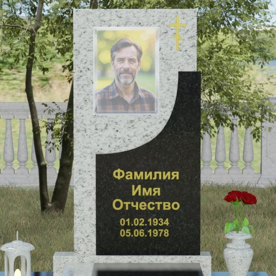 Вертикальный гранитный памятник с крестом в Перми, гранит Мансуровский