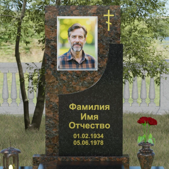 Вертикальный гранитный памятник с крестом в Перми, гранит Дымовский