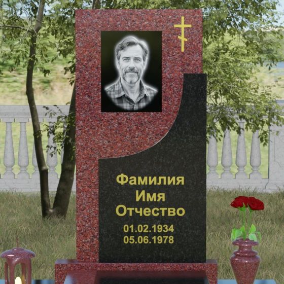 Вертикальный гранитный памятник с крестом в Перми, гранит Лезниковский