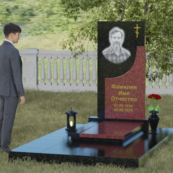 Вертикальный гранитный памятник с крестом в Перми, гранит Габбро-диабаз, вид 4