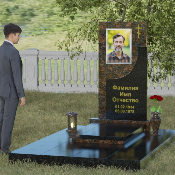 Вертикальный гранитный памятник с крестом в Перми, гранит Дымовский, вид 4