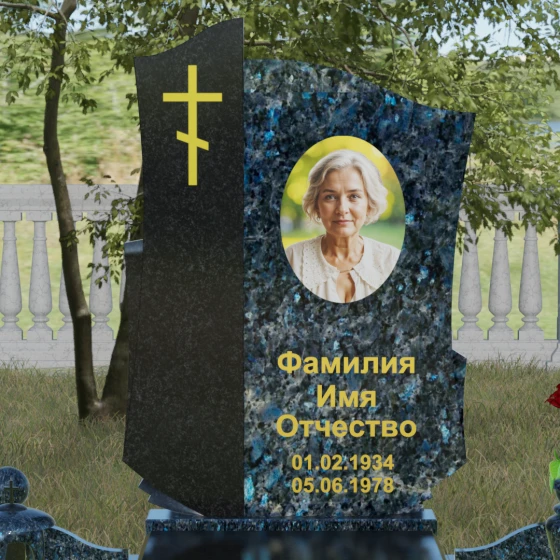 Комбинированный православный памятник в Казани, гранит Блю Перл