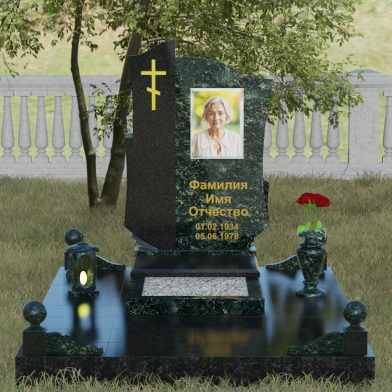 Комбинированный православный памятник в Казани, гранит Балтик грин, вид 2