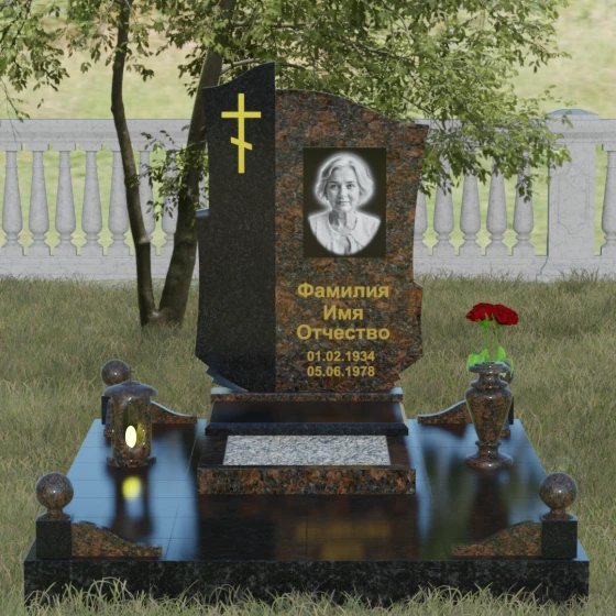 Комбинированный православный памятник в Казани, гранит Дымовский, вид 2