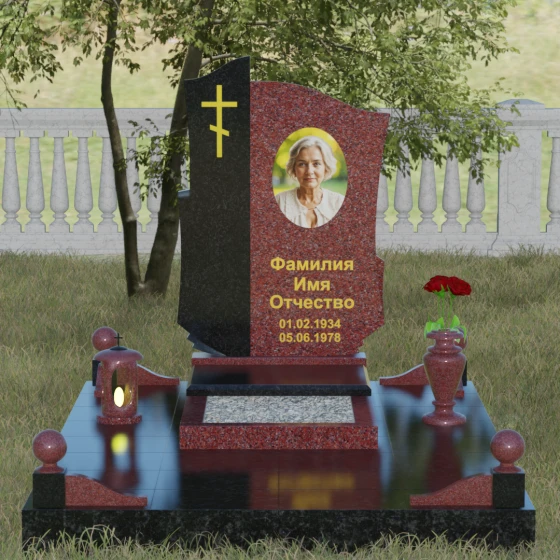 Комбинированный православный памятник в Казани, гранит Лезниковский, вид 2