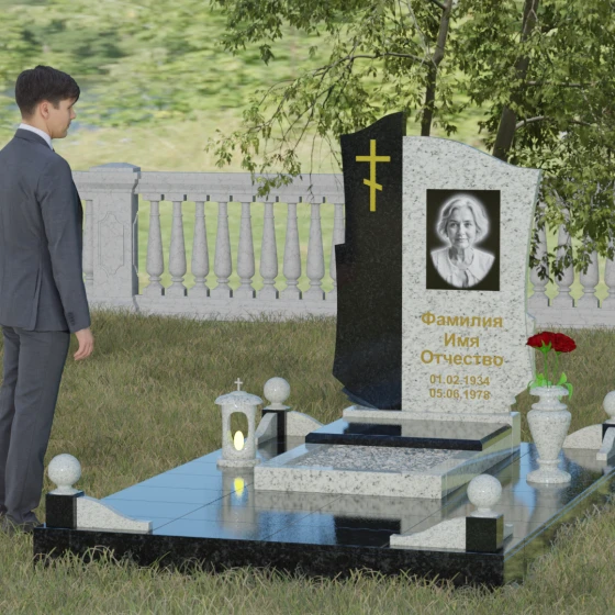 Комбинированный православный памятник в Казани, гранит Мансуровский, вид 4