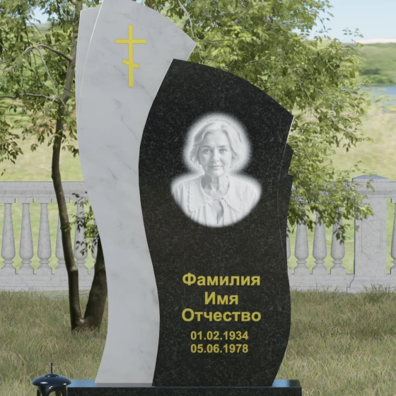 Православный комбинированный памятник с крестом в Перми, гранит Габбро-диабаз