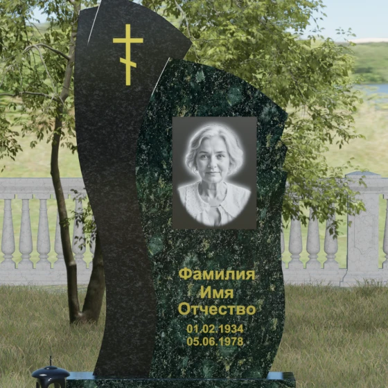 Православный комбинированный памятник с крестом в Перми, гранит Балтик грин