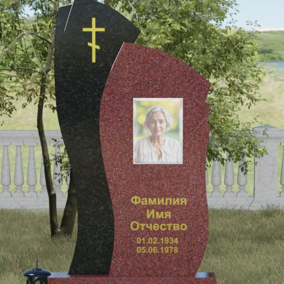 Православный комбинированный памятник с крестом в Перми, гранит Лезниковский