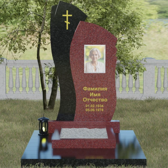 Православный комбинированный памятник с крестом в Перми, гранит Лезниковский, вид 2