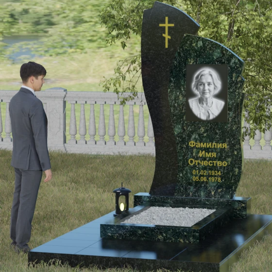 Православный комбинированный памятник с крестом в Перми, гранит Балтик грин, вид 4