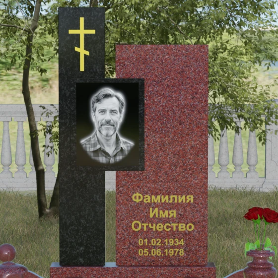Комбинированный православный памятник с крестом в Перми, гранит Лезниковский