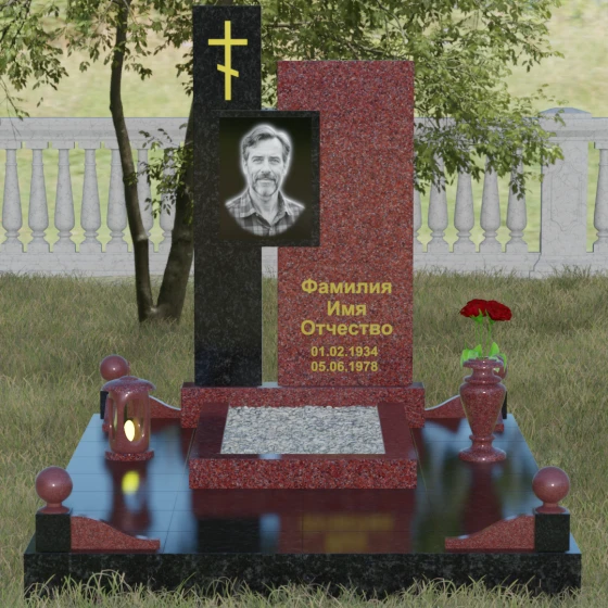 Комбинированный православный памятник с крестом в Перми, гранит Лезниковский, вид 2