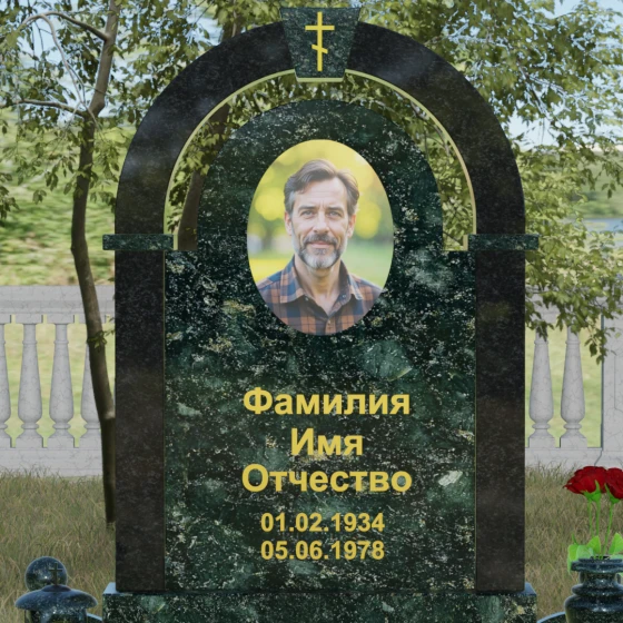 Православный комбинированный памятник с крестом в Перми, гранит Балтик грин