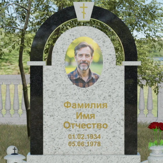 Православный комбинированный памятник с крестом в Перми, гранит Мансуровский