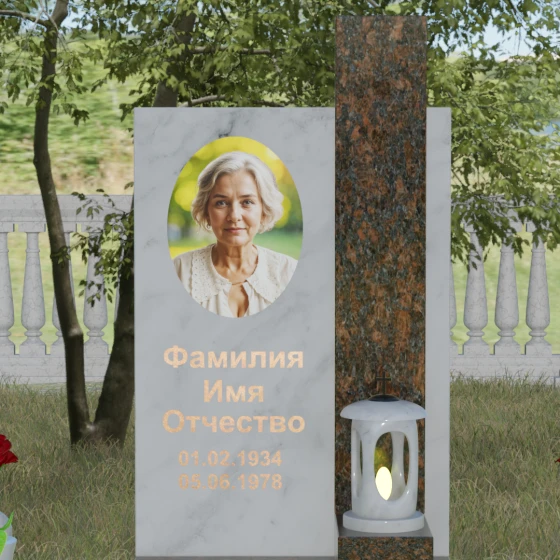 Вертикальный гранитный памятник в Перми, мрамор Тассос