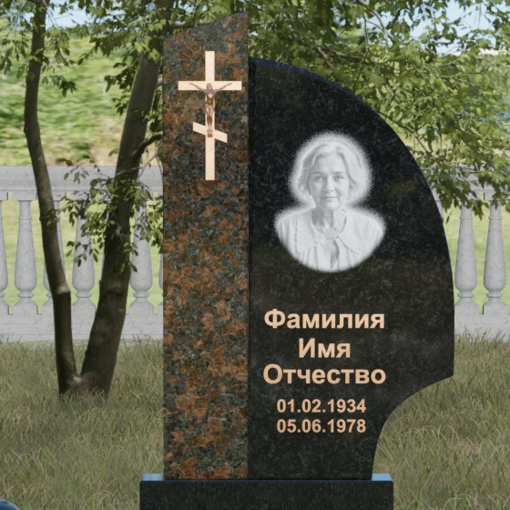 Православный комбинированный памятник с крестом в Набережных Челнах, гранит Габбро-диабаз
