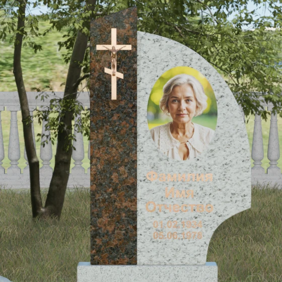 Православный комбинированный памятник с крестом в Набережных Челнах, гранит Мансуровский