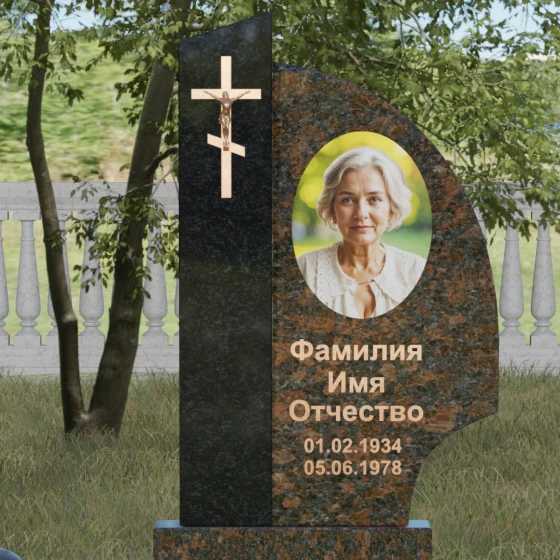 Православный комбинированный памятник с крестом в Набережных Челнах, гранит Дымовский