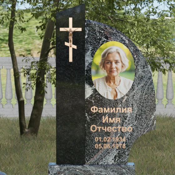 Православный комбинированный памятник с крестом в Набережных Челнах, гранит амфиболит