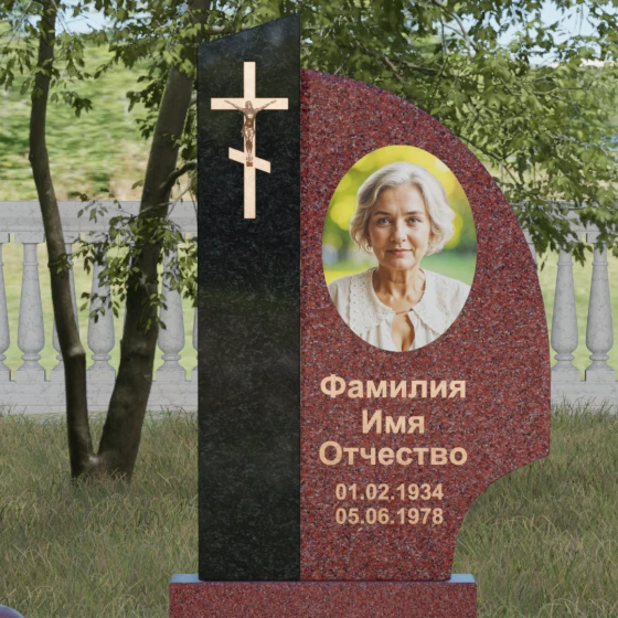 Православный комбинированный памятник с крестом в Набережных Челнах, гранит Лезниковский