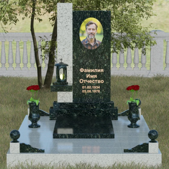 Комбинированный светский вертикальный памятник в Перми, гранит Балтик грин, вид 2