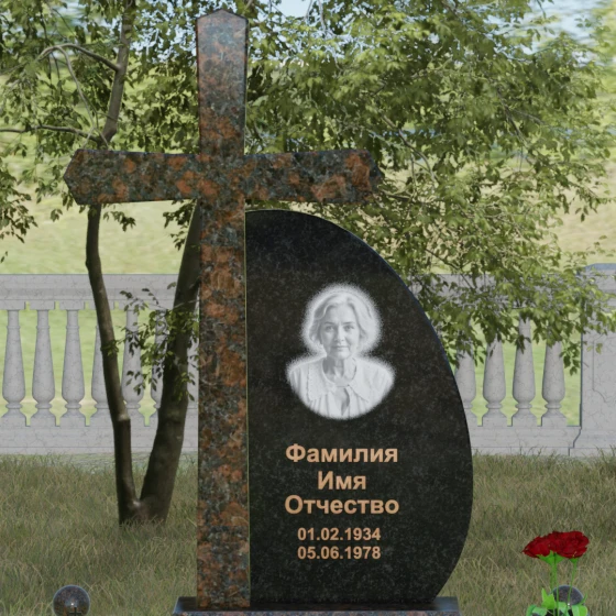 Комбинированный памятник с крестом в Ярославле, гранит Габбро-диабаз
