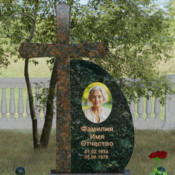 Комбинированный памятник с крестом в Ярославле, гранит Балтик грин