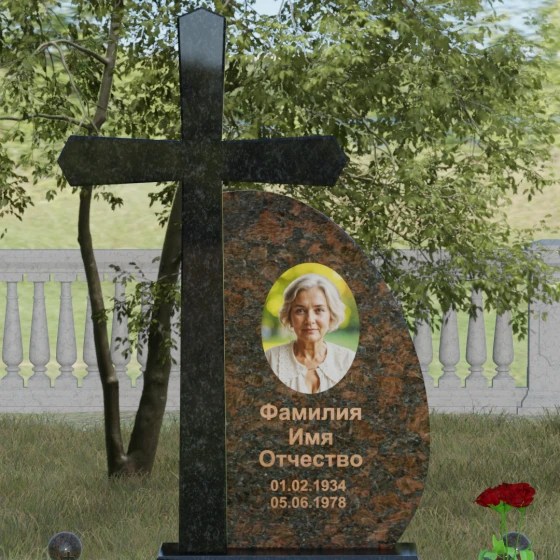 Комбинированный памятник с крестом в Ярославле, гранит Дымовский
