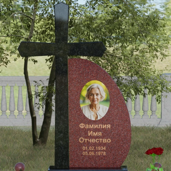 Комбинированный памятник с крестом в Ярославле, гранит Лезниковский