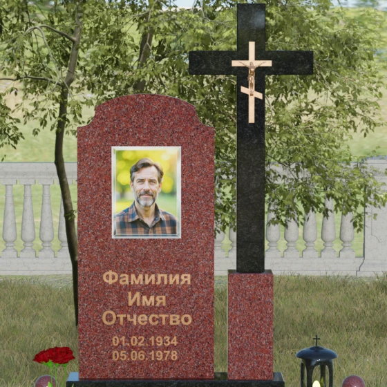 Гранитный православный памятник с крестом в Уфе, гранит Лезниковский