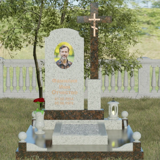 Гранитный православный памятник с крестом в Уфе, гранит Мансуровский, вид 2