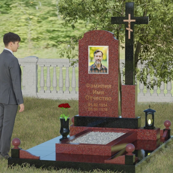 Гранитный православный памятник с крестом в Уфе, гранит Лезниковский, вид 4