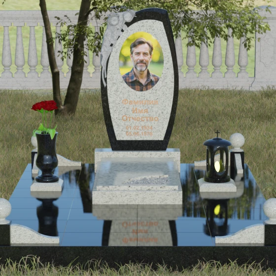 Комбинированный светский памятник в Казани, гранит Мансуровский, вид 2
