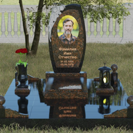Комбинированный светский памятник в Казани, гранит Дымовский, вид 2