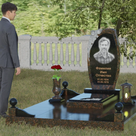 Комбинированный светский памятник в Казани, гранит Габбро-диабаз, вид 4