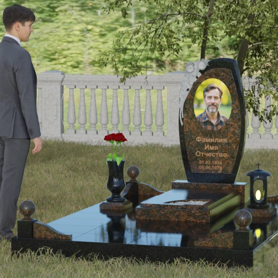 Комбинированный светский памятник в Казани, гранит Дымовский, вид 4