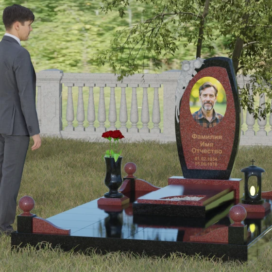 Комбинированный светский памятник в Казани, гранит Лезниковский, вид 4