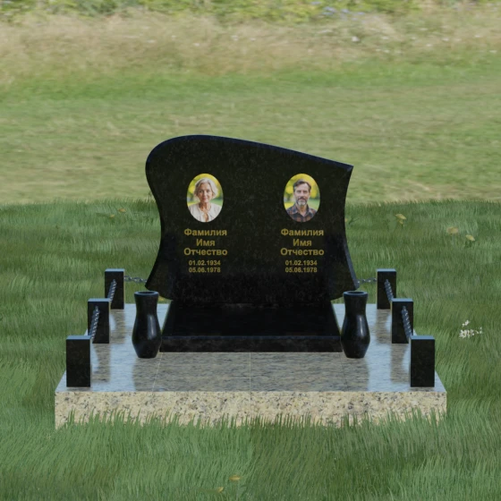 Горизонтальный гранитный памятник для двоих в Казани, гранит Габбро-диабаз, вид 2