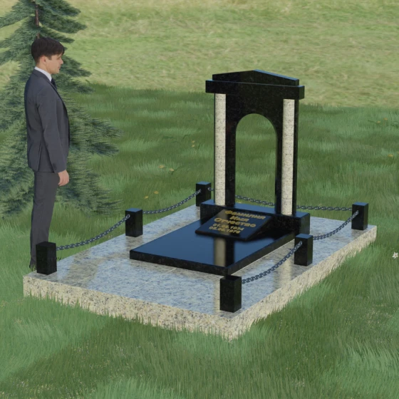 Комбинированный светский вертикальный памятник в Рязани, гранит Габбро-диабаз, вид 4