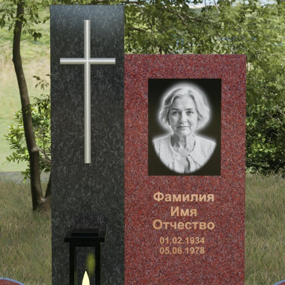 Комбинированный православный памятник с крестом в Казани, гранит Лезниковский