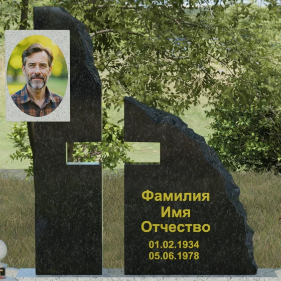 Комбинированный православный памятник с крестом в Перми, гранит Мансуровский